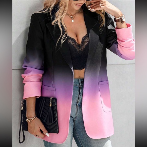 Classic Lapel Collar Long Sleeve Ombre TieDye Business Casual Jacket LIGHTWEIGHT - Picture 1 of 6